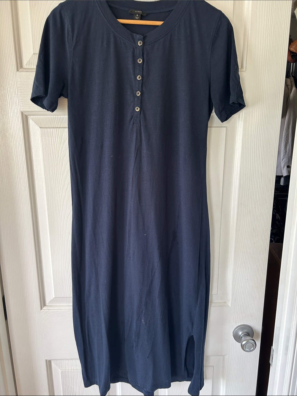 J. Crew Navy Short-Sleeve Henley Midi Dress